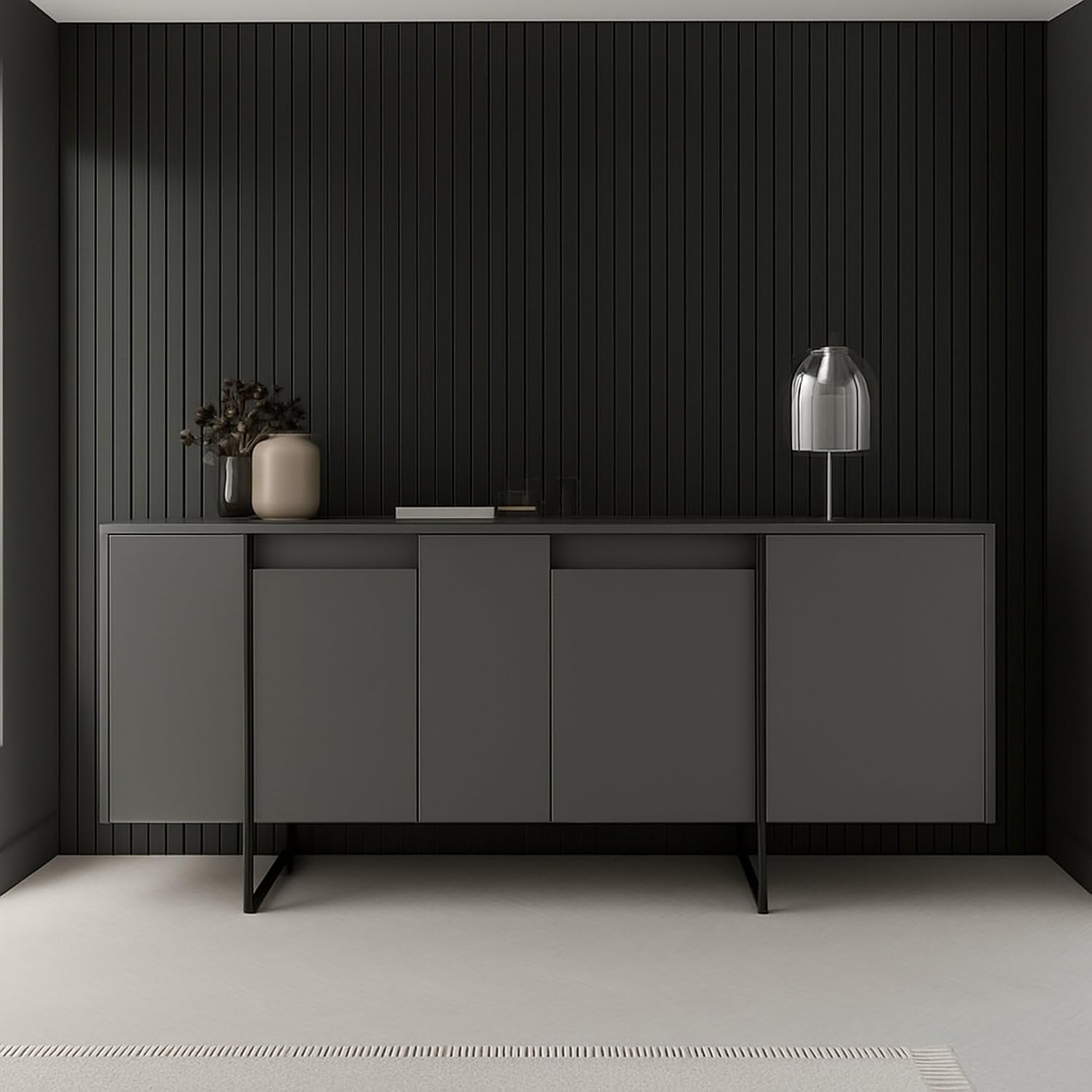 Credenza, Antracite e Nero, Madia da salotto, Dispensa da cucina, 160x35h80 cm, Betel, Buffet da soggiorno, Dmora