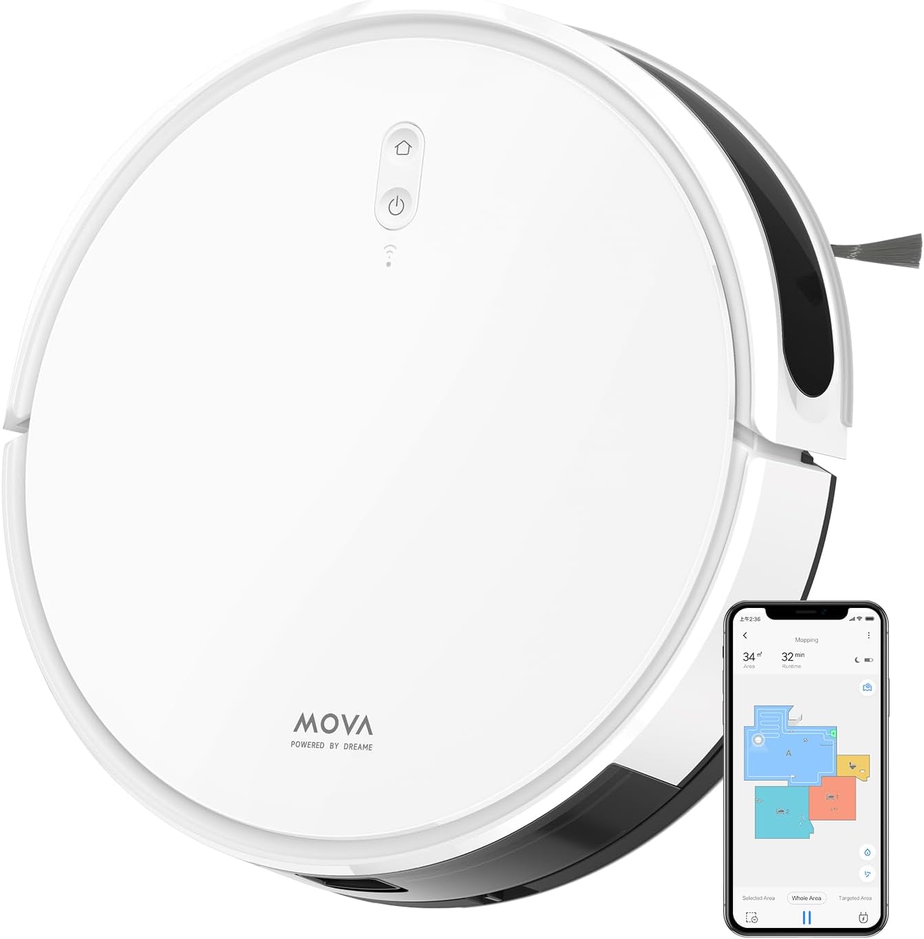 Robot aspirapolvere, DREAME M1 e lavapavimenti, potente aspirazione di 4.500 Pa, aspira e lava i pavimenti 2-in-1, design compatto, Mova