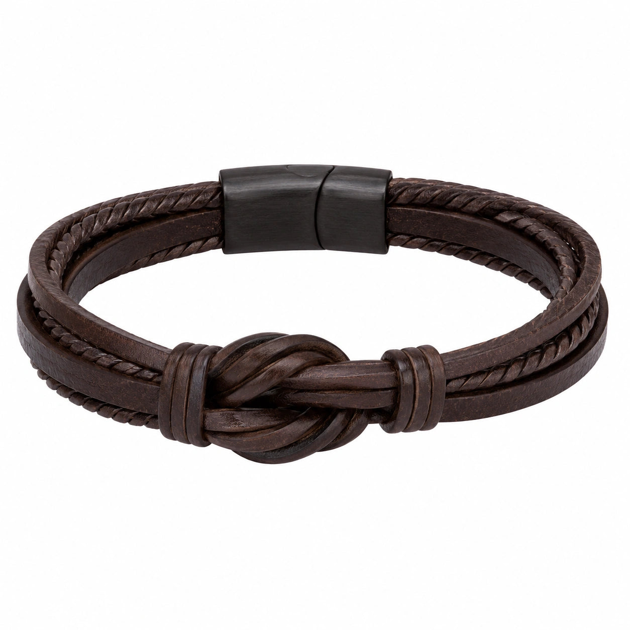 Braccialetto in Pelle Intrecciata con Nodo Centrale Marrone
