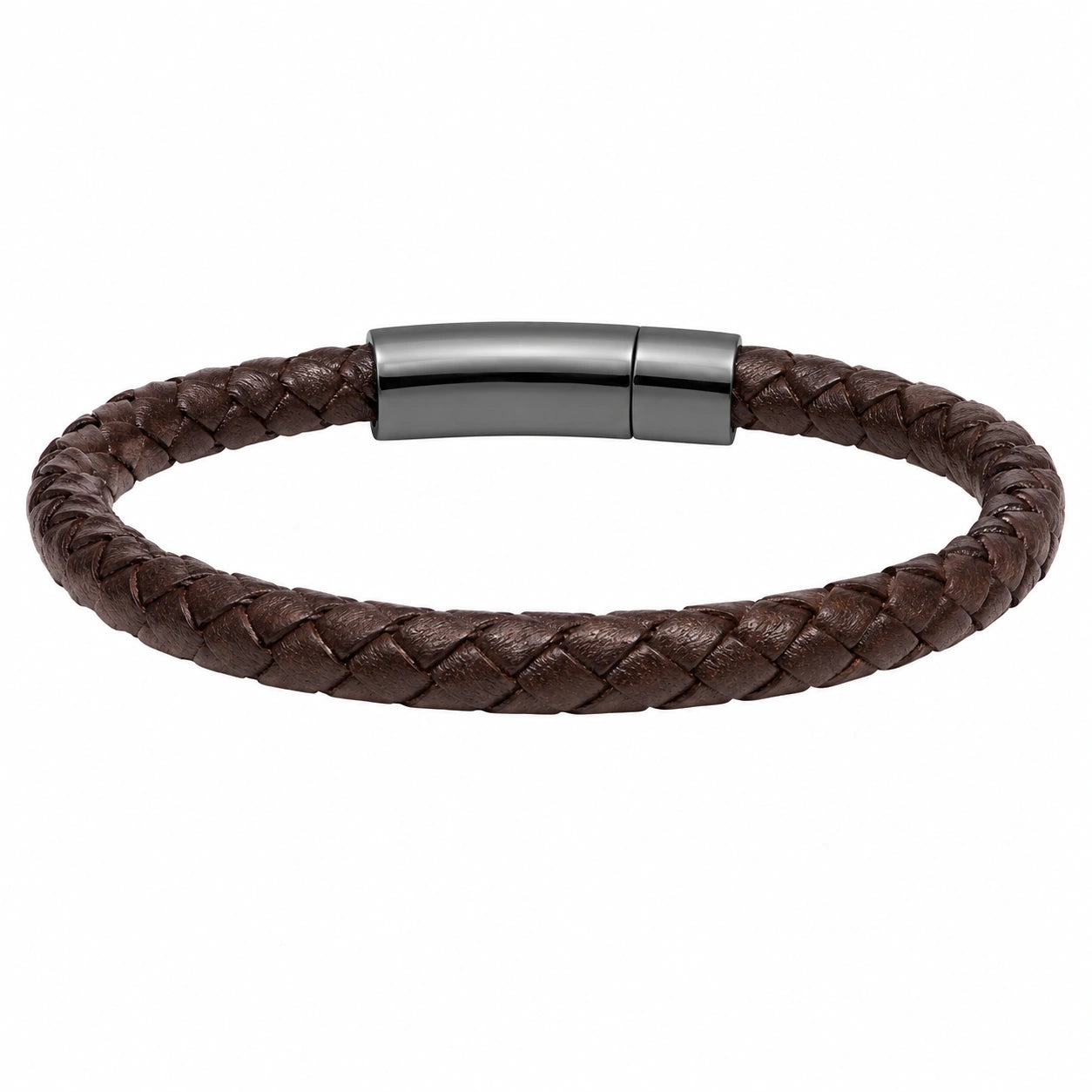 Bracciale Intrecciato in Pelle con Chiusura Magnetica Marrone