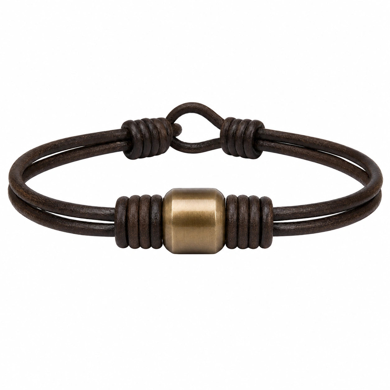 Bracciale in Pelle Marrone con Decorazione in Ottone