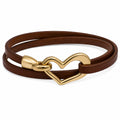 Bracciale in Pelle Marrone con Chiusura Cuore Dorato