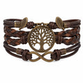 Bracciale multi-strato in corda marrone con albero della vita e simbolo infinito
