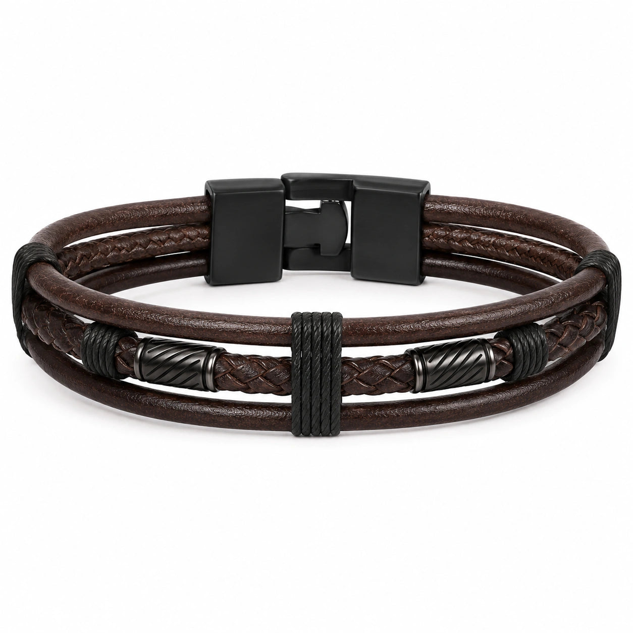 Bracciale Multistrato Intrecciato Uomo Marrone e Nero