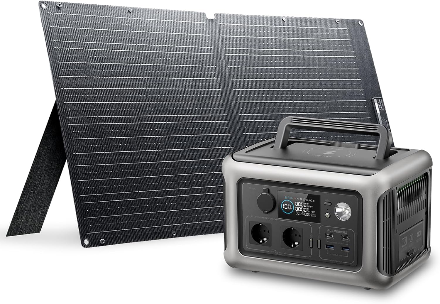 Generatore R600, Centrale Elettrica Portatile 299Wh 600 W con 100 W Pannello Solare, LiFePO4 Batteria Backup con 2 Uscite AC 600 W, ALLPOWERS