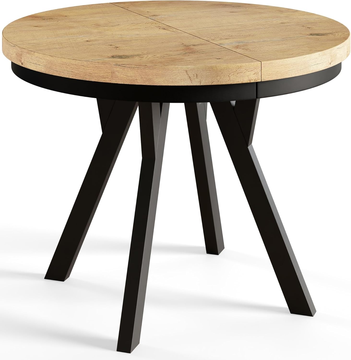Tavoli da sala da pranzo, Gambe Solide di Colore Nero, Piano in laminato da 36 mm, Tavolo Rotondo Allungabile, Lancelot, Collezione Evo, AlpiMeble