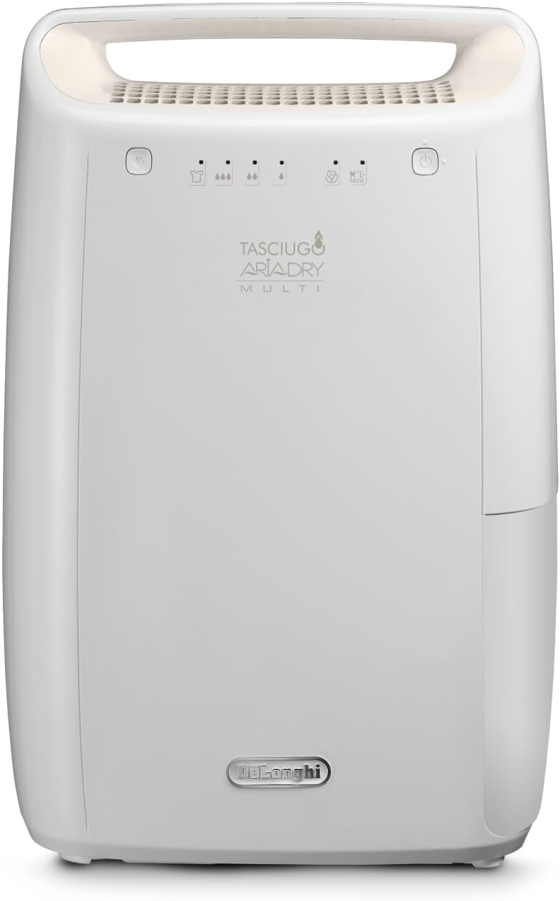 De'Longhi DEX210SF Deumidificatori, Tasciugo AriaDry - Deumidificatore Casa Portatile con Sistema di Filtrazione a 3 Azioni, Giorno, Asciugabiancheria