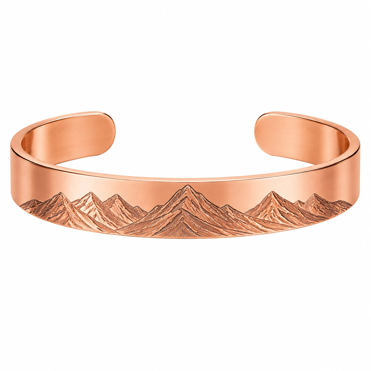 Bracciale Rigido Inciso Motivo Montagna in Rame, 17 cm