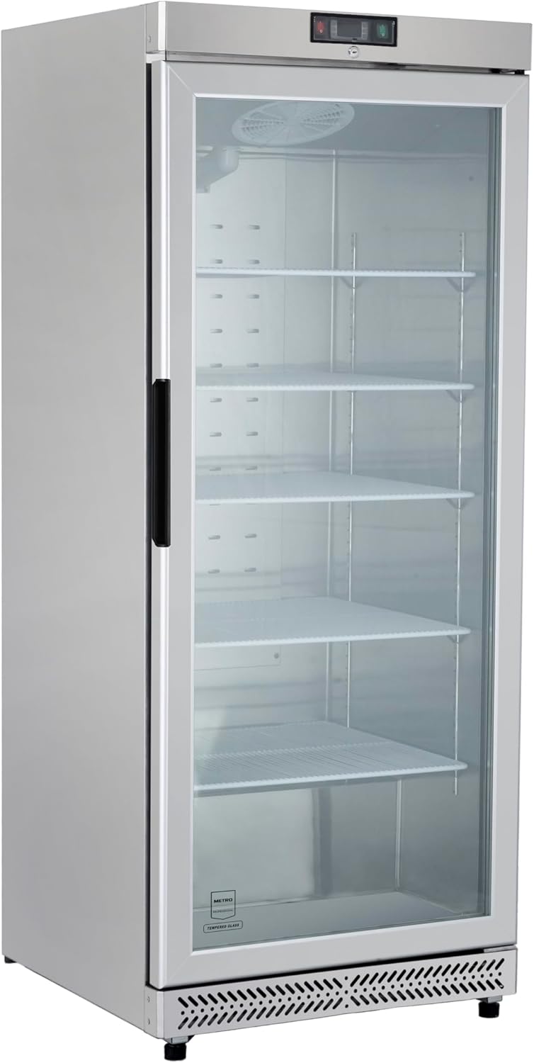 Armadio GFR6600SG, Argento, 380 L, 5 Ripiani, 2 Ruote, Congelatore con Porta in Vetro, Illuminazione LED, Serratura, METRO Professional