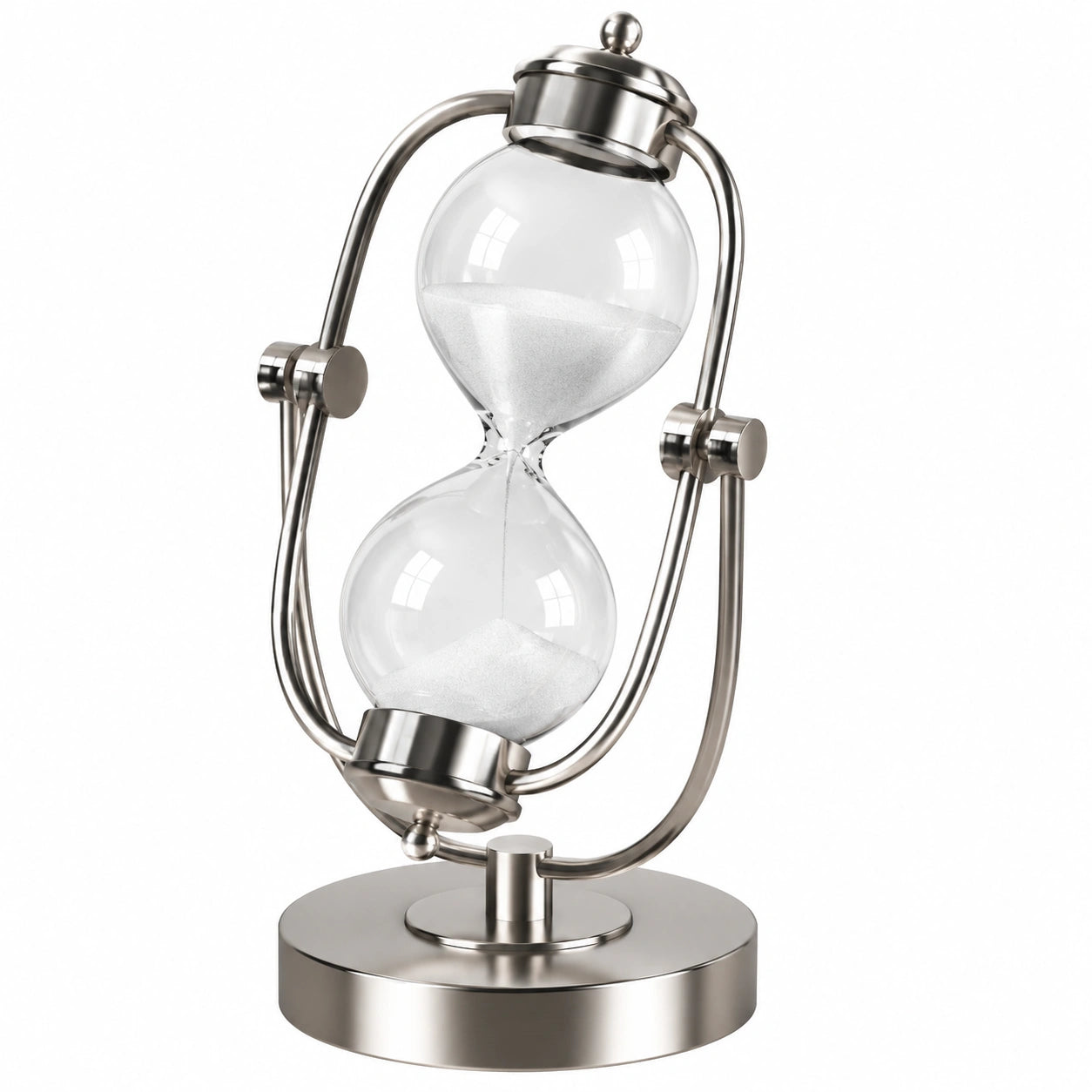 Clessidra Rotante Decorativa in Metallo Argento con Vetro