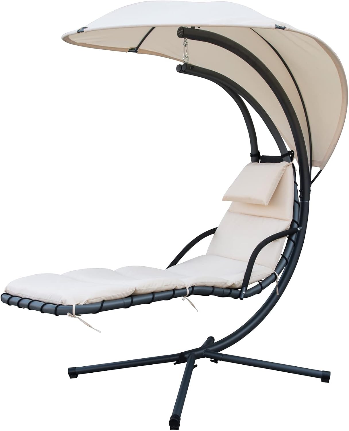 Sedia sospesa, Amaca Poltrona Sdraio Sospesa a Dondolo con Parasole Kelly Beige, GARDENIA