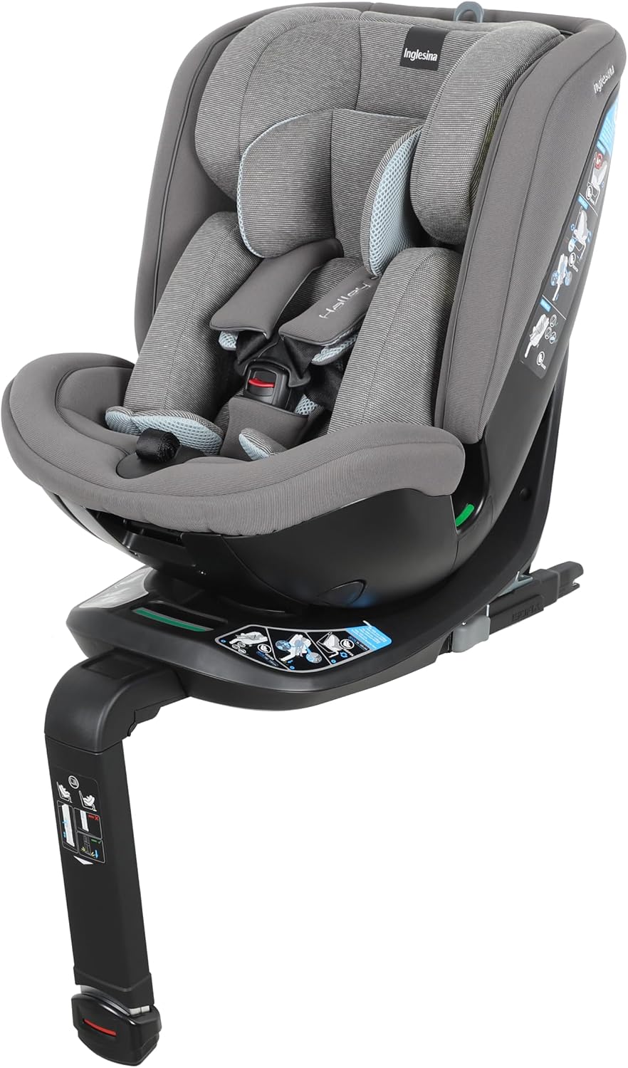 Seggiolini auto R129, Halley Pro, Grey, Reclinabile e Traspirante, Omologato ECE, da 0 a 12 Anni (40-150 cm), Inglesina