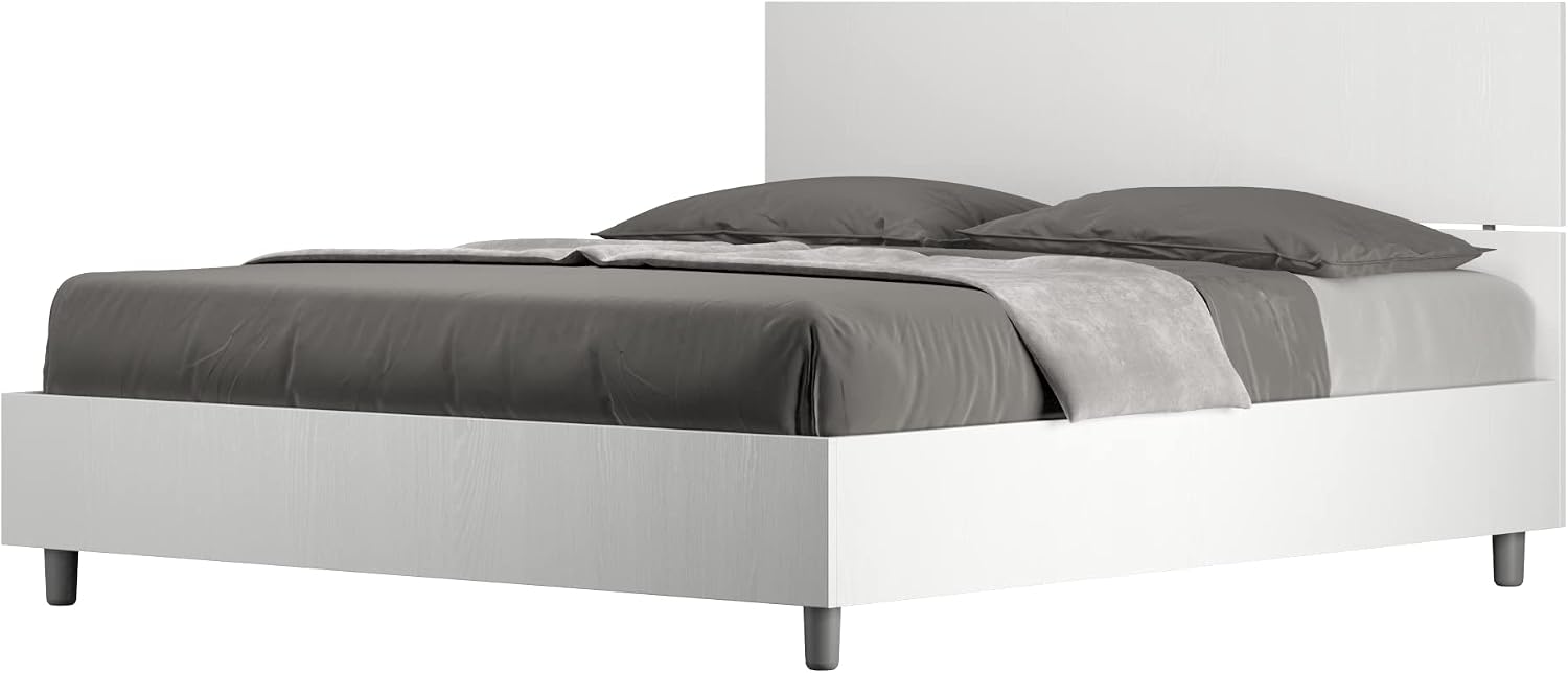 Strutture letto, Letto matrimoniale senza rete 160x190 testata dritta bianco frassino, BS COM