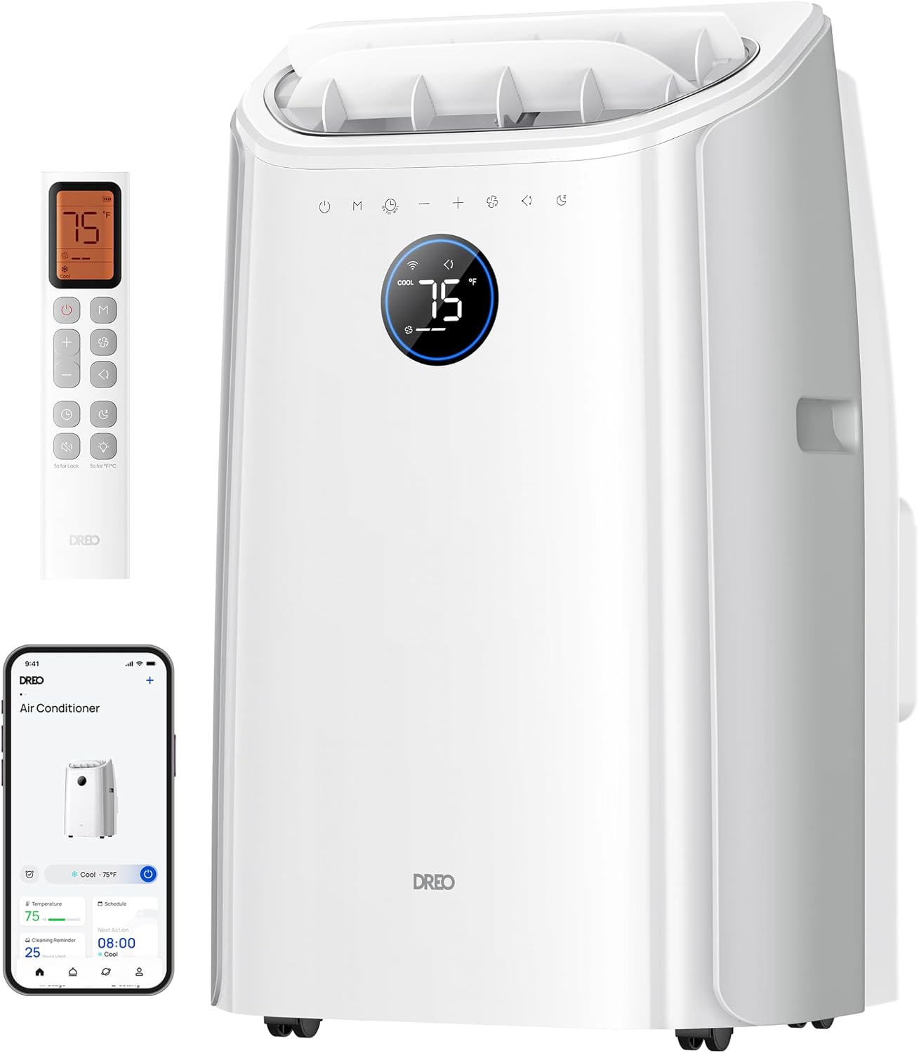 Condizionatore portatile AC515S, Timer 24 ore, Silenzioso, Controllo Tramite Applicazione, voce, con Ventola e Deumidificatore, DREO