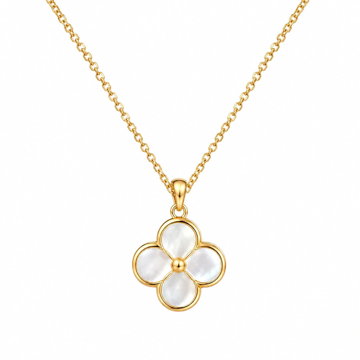 Collana Fiore in Madreperla e Oro Giallo con Catenina Regolabile