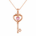 Collana Pendente Chiave Cuore Oro Rosa con Cristallo Rosa