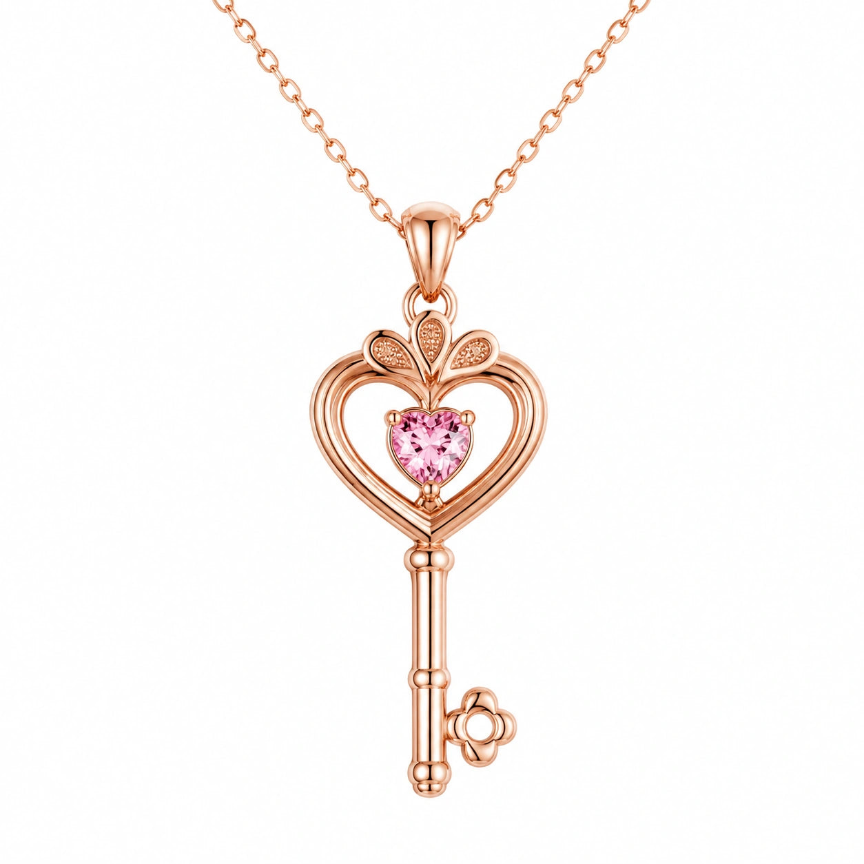 Collana Pendente Chiave Cuore Oro Rosa con Cristallo Rosa