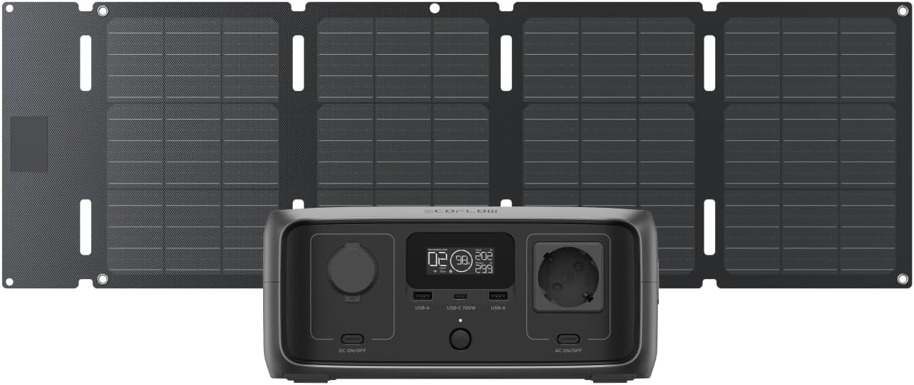 Generatore, ECOFLOW Centrale elettrica portatile RIVER 3(gruppo di continuità 10 ms) con pannello da 45 W, uscita max 600 W, camping, EF ECOFLOW