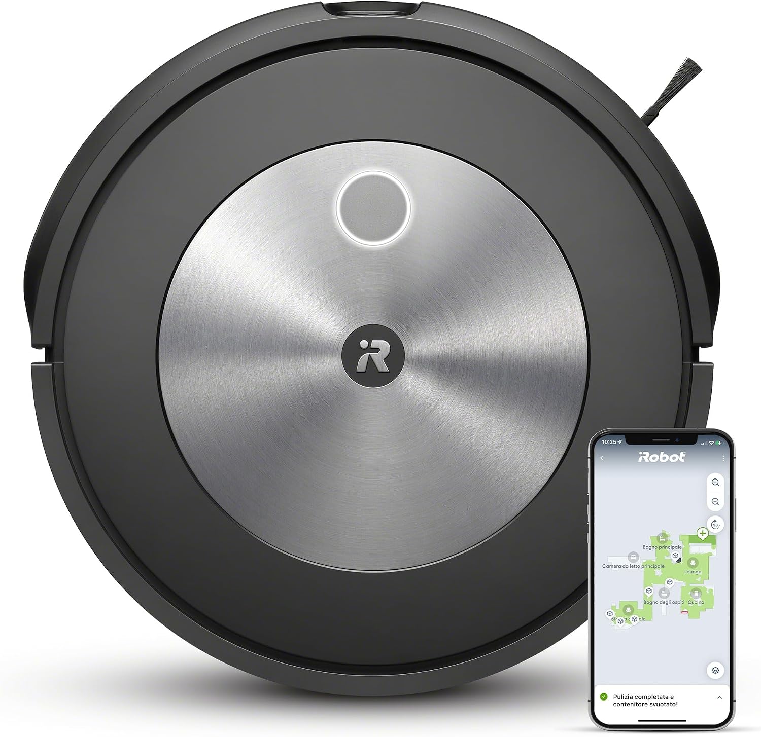 Robot aspirapolvere, Roomba J7, 2 Spazzole MultiSuperficie, Mappatura Intelligente, Rilevamento Ostacoli, Wi-Fi, Silver, iRobot