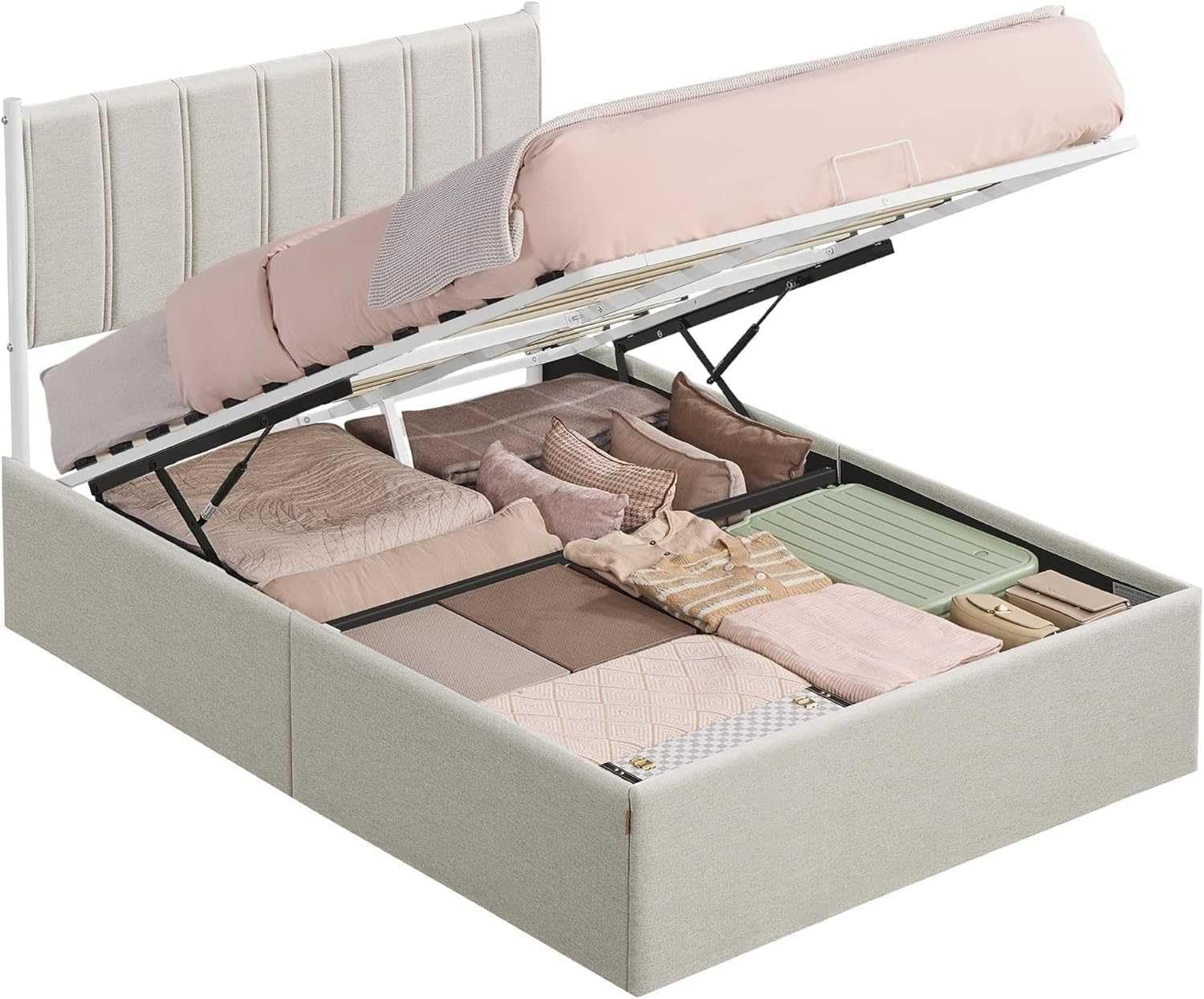Letti RMB615LH01, Struttura Letto, Letto Sollevabile con Contenitore, Testiera, Sollevamento Idraulico, Moderno e Semplice, Montaggio Facile, VASAGLE