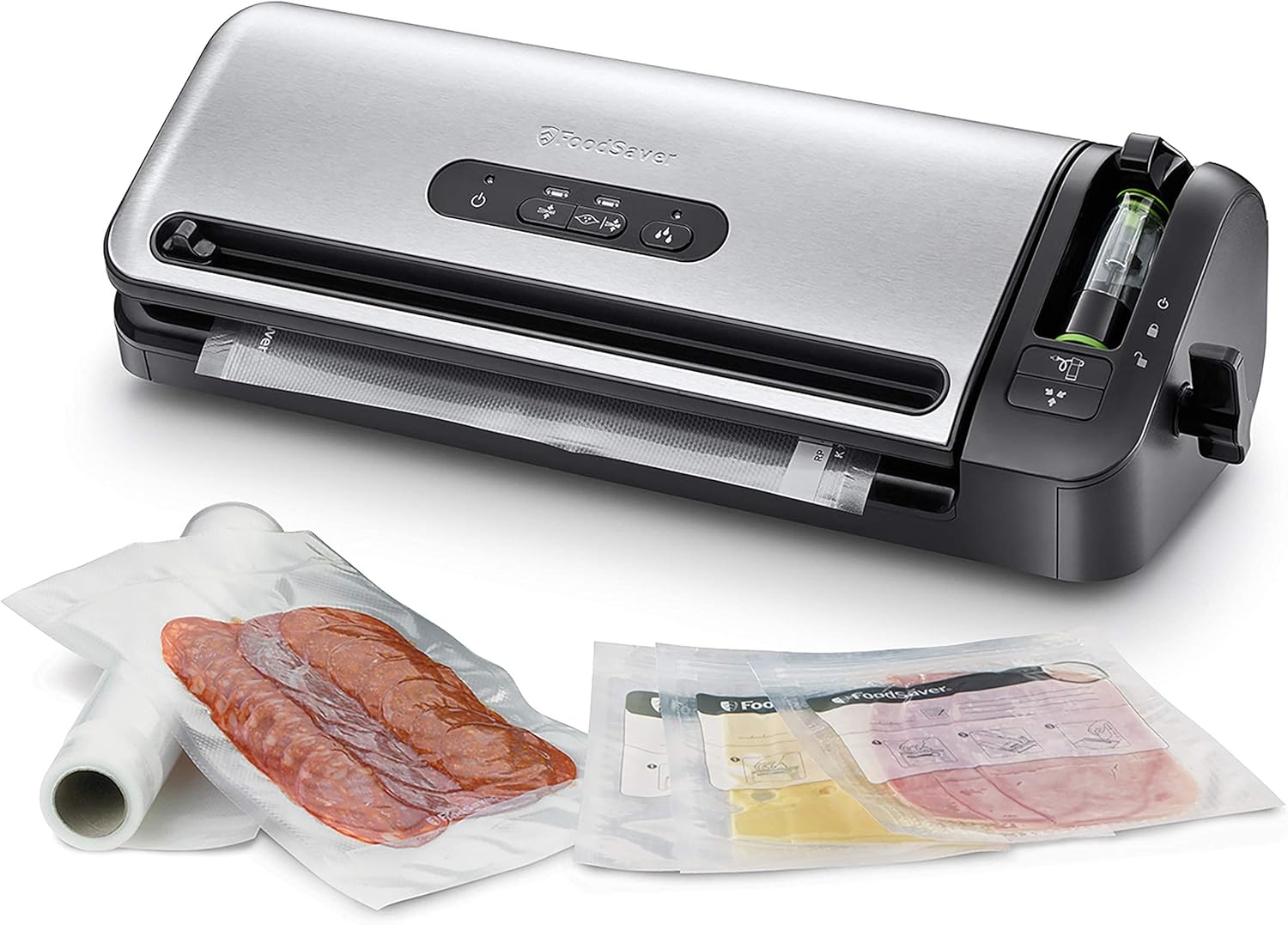 Macchine sottovuoto per alimenti FFS017X, umidi, portarotolo e taglierina integrati, aspirazione + sigillatura automatica, con Accessori, FoodSaver