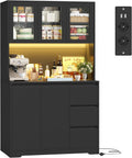 Credenza, Studio180x100x38,5 cm (Nero), Cucina, Alta con Luci a LED e Prese, Mobile Buffet con Cassetti e Armadi, Ripiani Regolabili, FirFurd