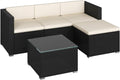Set mobili da giardino, 2 Divani Angolari, Divano Poggiapiedi con Cuscini e Tavolo Laterale per Patio Balcone e Terrazza Nero, Beige, Yaheetech