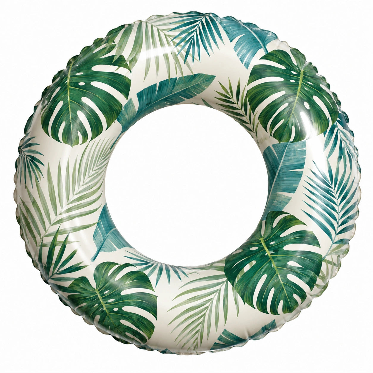 Ciambella Gonfiabile con Motivo Tropicale Verde e Bianco