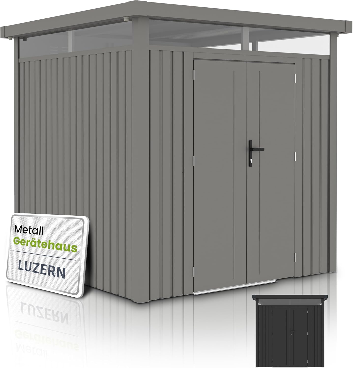 Casetta da giardino, Casetta per attrezzi Luzern, garage per biciclette, 5,3 m2, in metallo, con porte e finestre, tortora, Juskys
