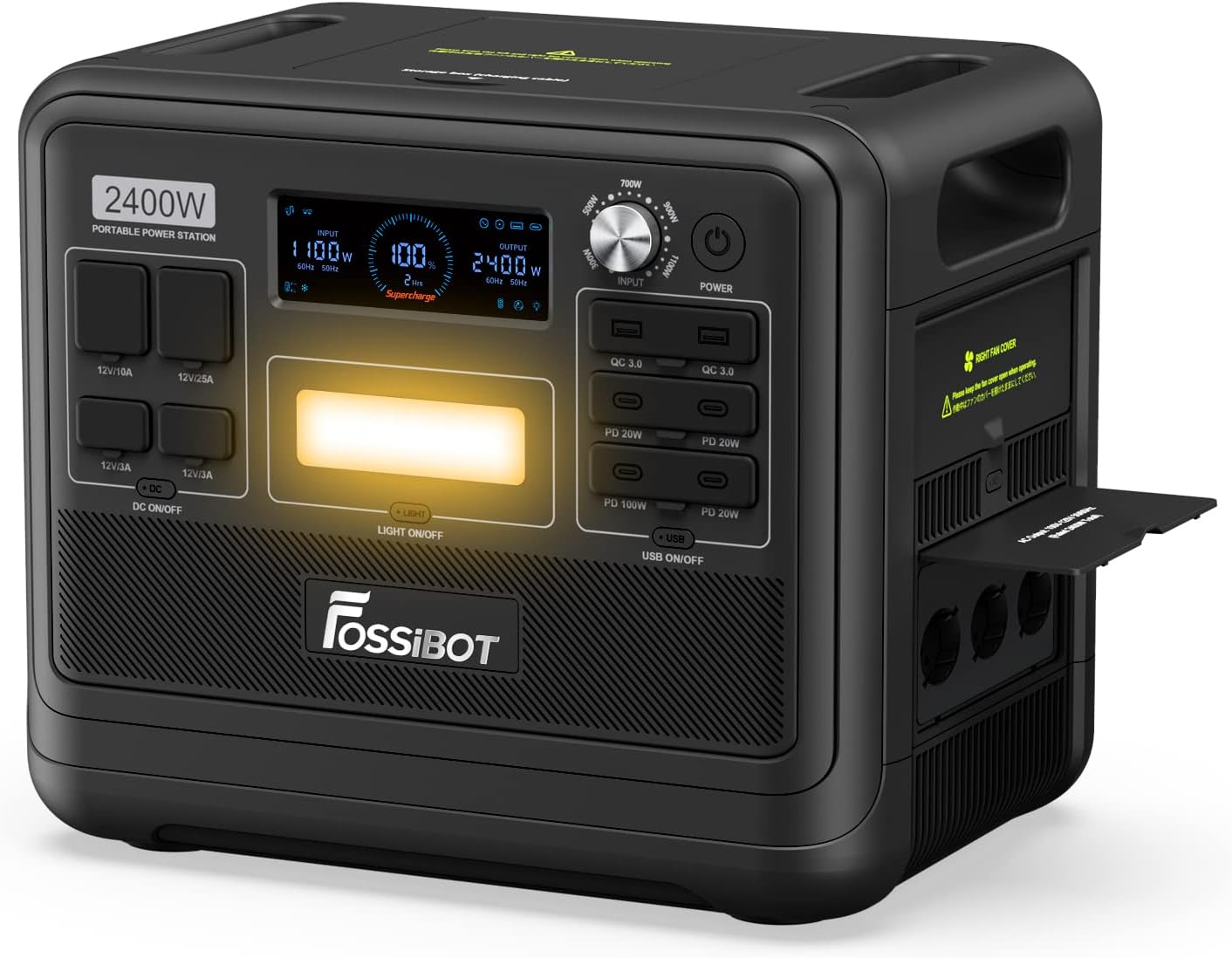 Generatore F2400, Batteria di Backup LiFePO4 da 2048Wh con 3 Uscite CA da 2400 W (4800 W di Picco), Elettrico Portatile, Casa, Viaggi, FOSSiBOT