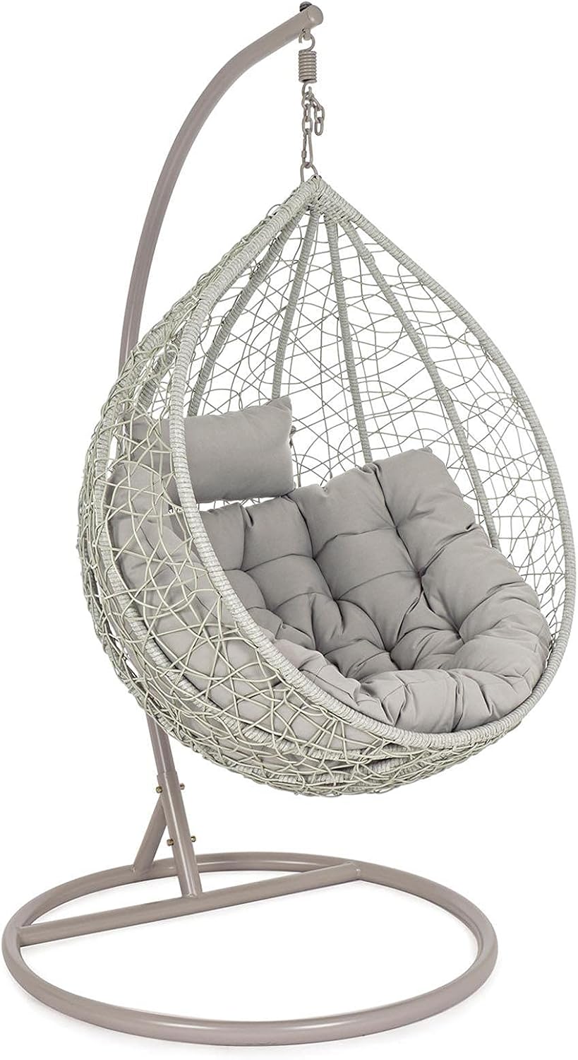 Sedia sospesa, Grigio, Portata Massima 150 kg, Zaffiro Poltrona Sospesa in Metallo e Hularo con Cuscino Morbido, GLORIA