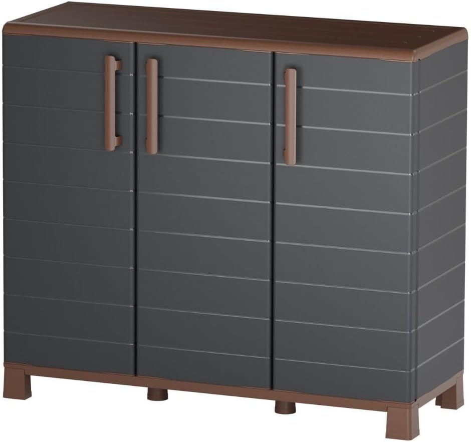 Armadio, interno ed esterno, basso portaoggetti con 3 ante e 1 ripiano, massimo 20 kg, mobile portaoggetti, antracite, Art Plast