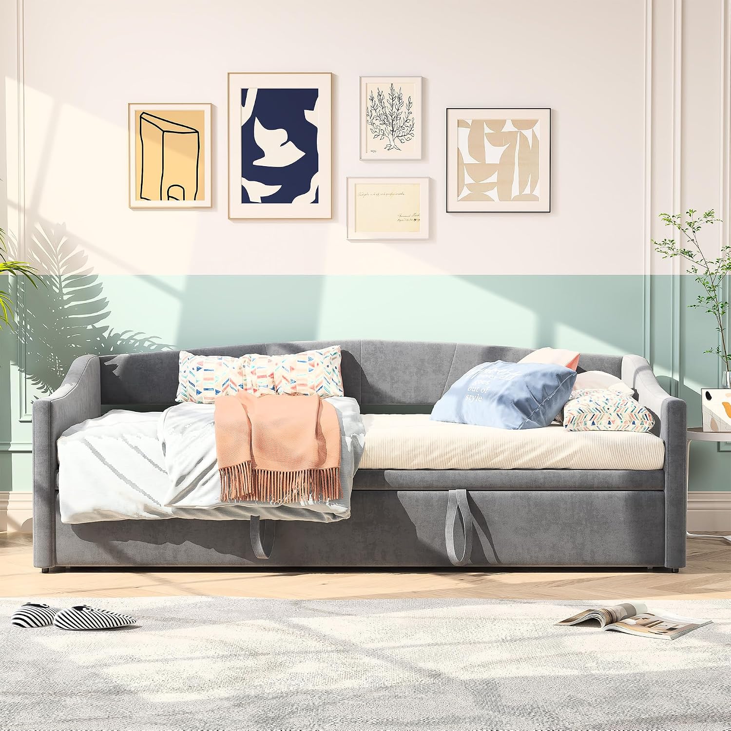 Divano, tessuto in velluto delicato sulla pelle, letto estraibile 90, 180 x 200 cm, letto matrimoniale, singolo con estraibile, KeepGoon