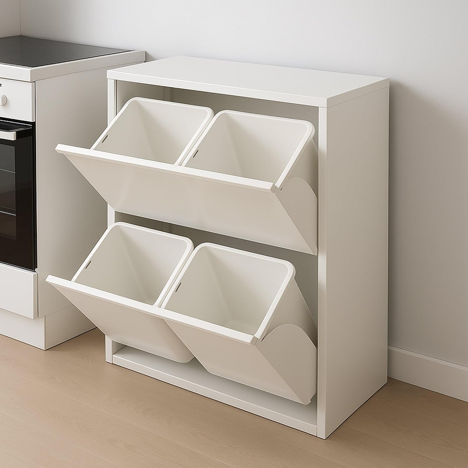 Pattumiere da cucina, Pattumiera Achros, Cestino portarifiuti, 60x25 h93 cm, Bidone per Raccolta differenziata, Mobile per Spazzatura, Bianco, Dmora