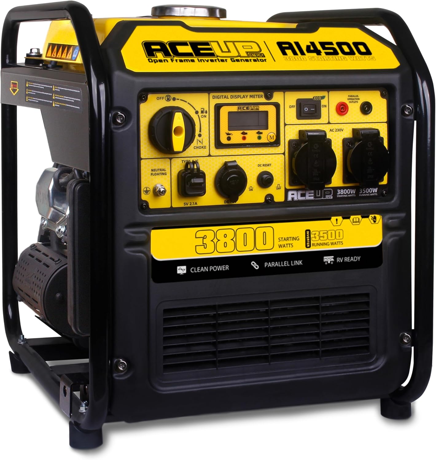 Generatore, 3800 Watt di Corrente Inverter a Benzina con 2 prese 230 V 4 tempi, Aceup Energy