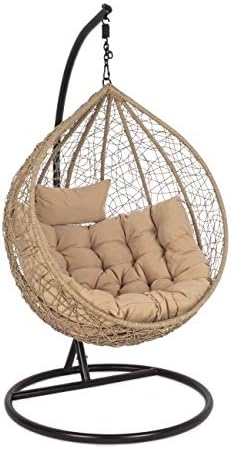 Sedia sospesa 2MM, Poltrona Sospesa Amirantes Con Cuscini Naturale Cod.0661731, Bizzotto