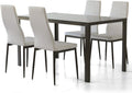 Set sala da pranzo 135X80X76, Seduta In Finta Pelle, Robusto Piano Del Tavolo In Vetro Di Sicurezza, Vetro Temperato, Poliuretano, Alluminio, Cribel