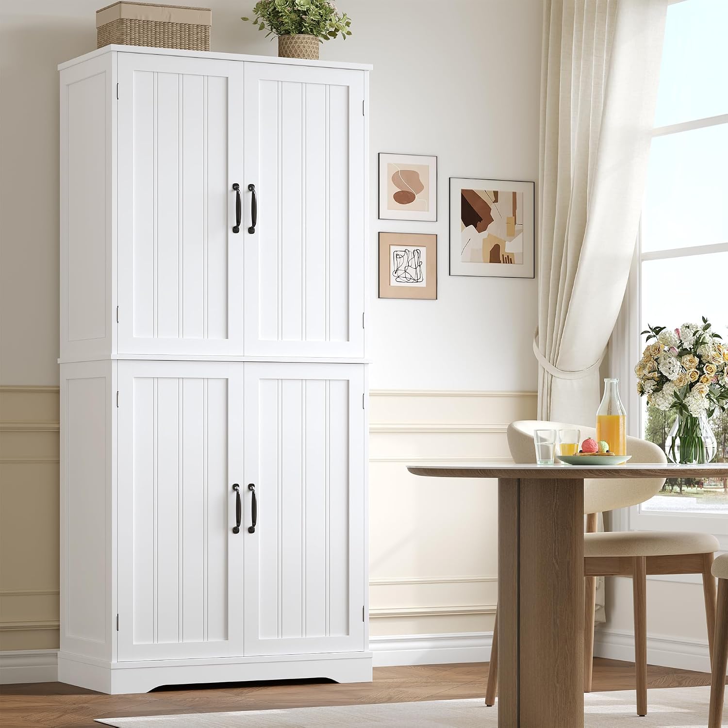 Credenza, Bianco, Cucina Alta, Mobile Dispensa Cucina con 4 Ante, Mobile Armadio Per Soggiorno, Camera da Letto, 180x80x40 cm, Sala da Pranzo, HOCSOK