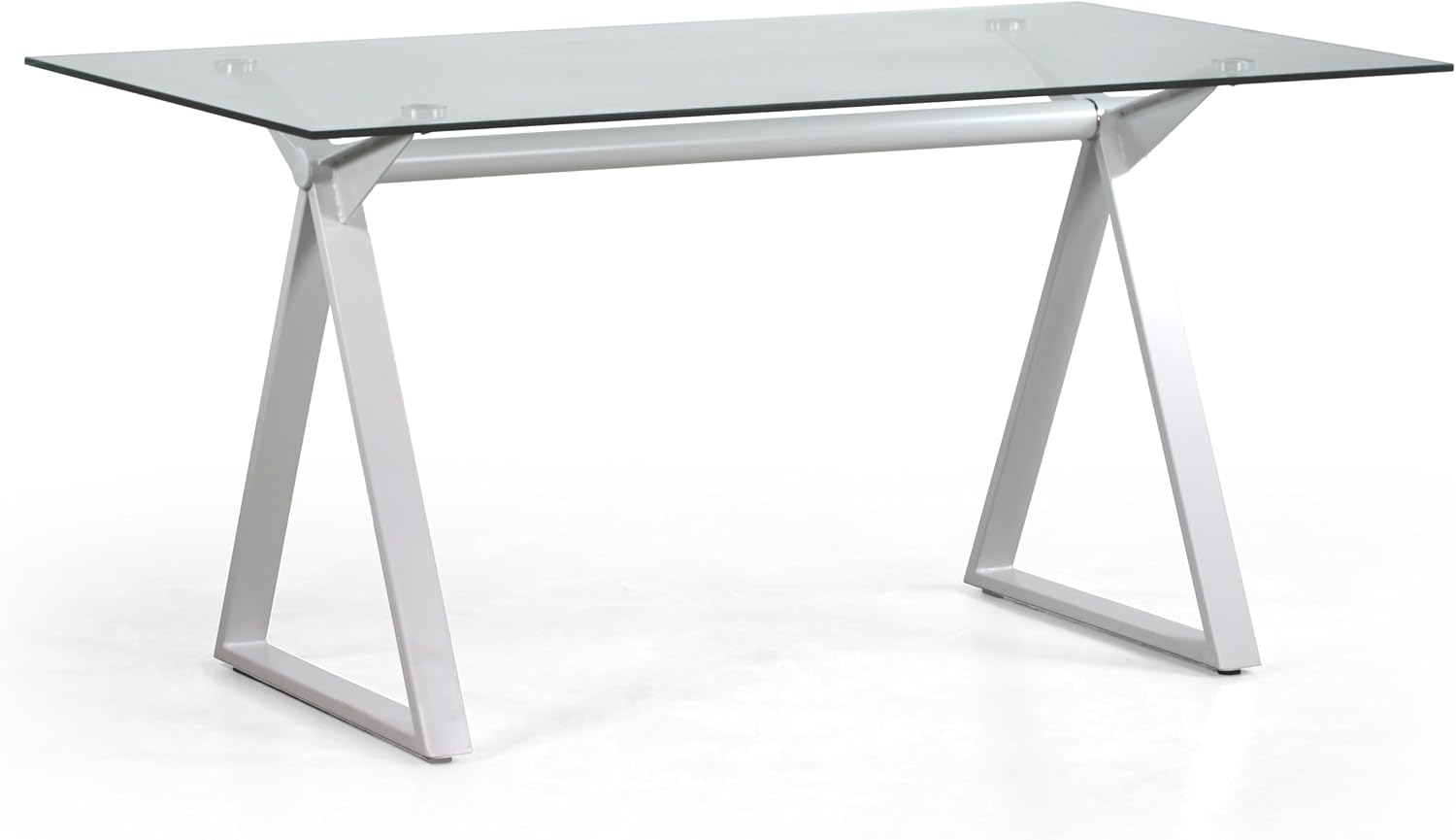 Tavoli da sala da pranzo, Bianco, 150x90x75 cm, WeHome - Tavolo da Pranzo Rettangolare Smart con Top in Vetro Temperato, Gambe in Ferro, Brigros