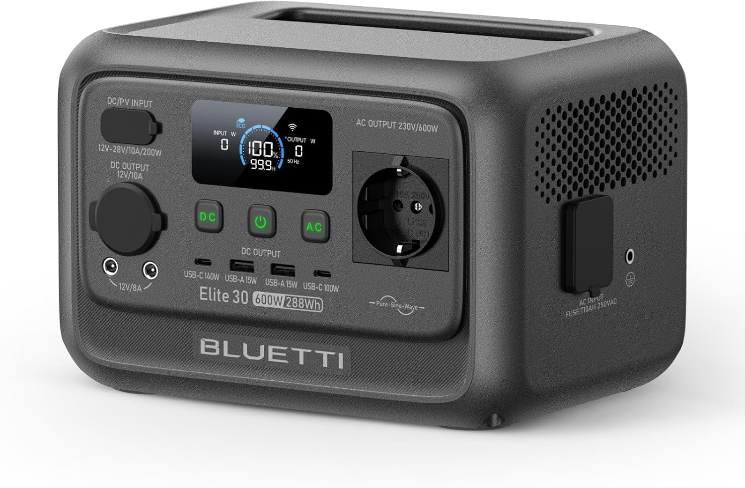 Generatore, Stazione di Energia Portatile Elite 30 V2, Batteria LiFePO4 da 288Wh, Uscita CA da 600 W (Picco 1500 W), Viaggi, BLUETTI