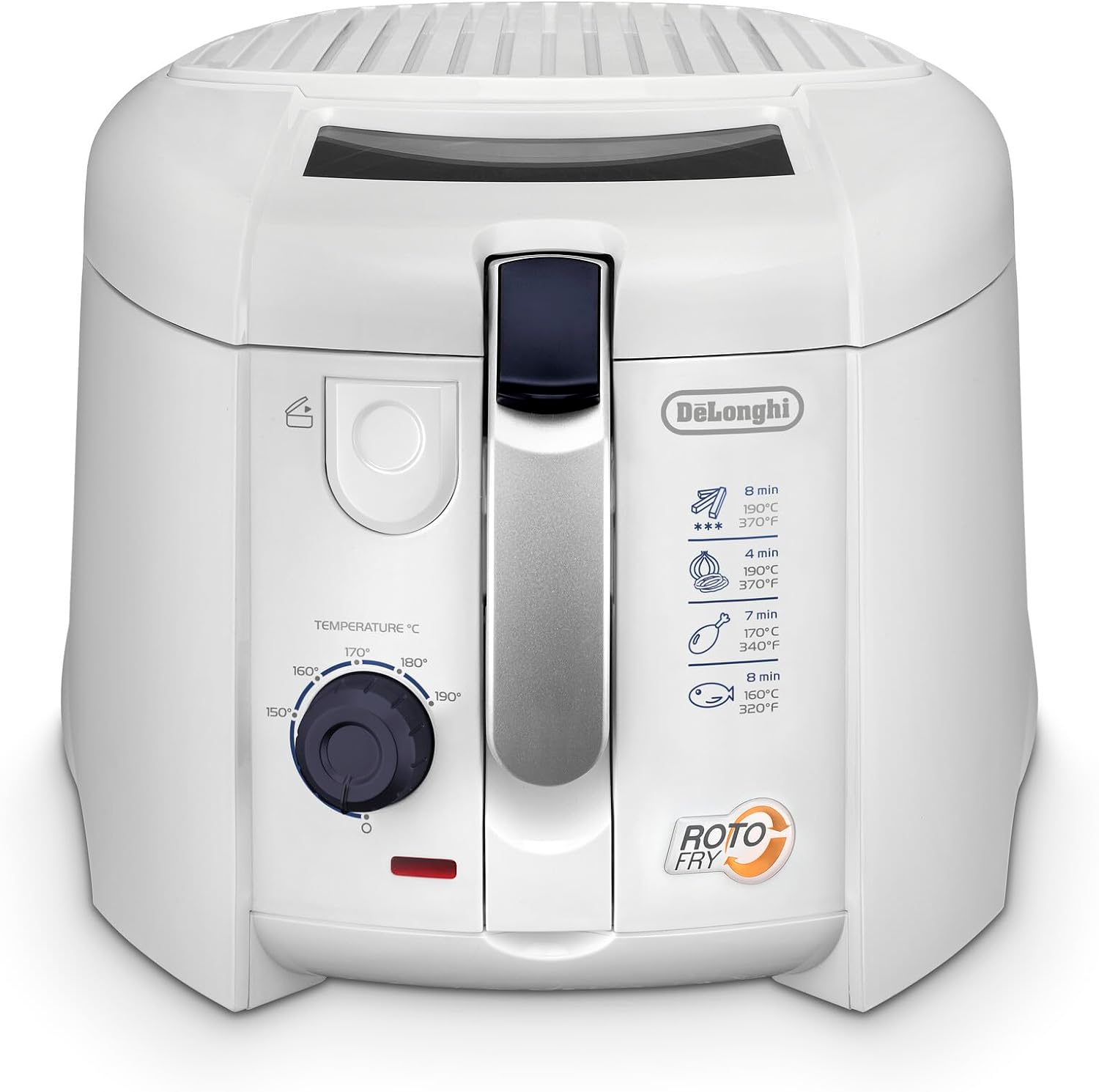 De'Longhi F28211 friggitrice ad aria, Capacità Olio 1.2 L, Friggitrice con Timer Digitale e Cestello Rotante, Termostato Regolabile, Amplio Oblo'