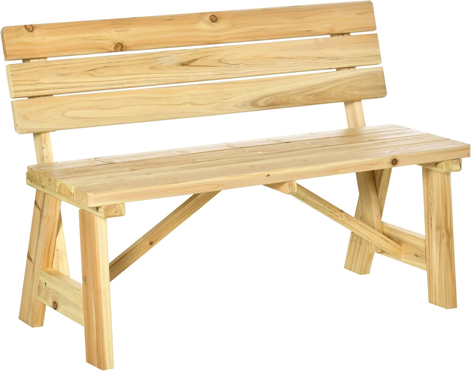 Panche, Panchina da Esterno in Legno, Panchina 2 Posti da Giardino a Doghe con Schienale Alto, Colore Naturale, Outsunny
