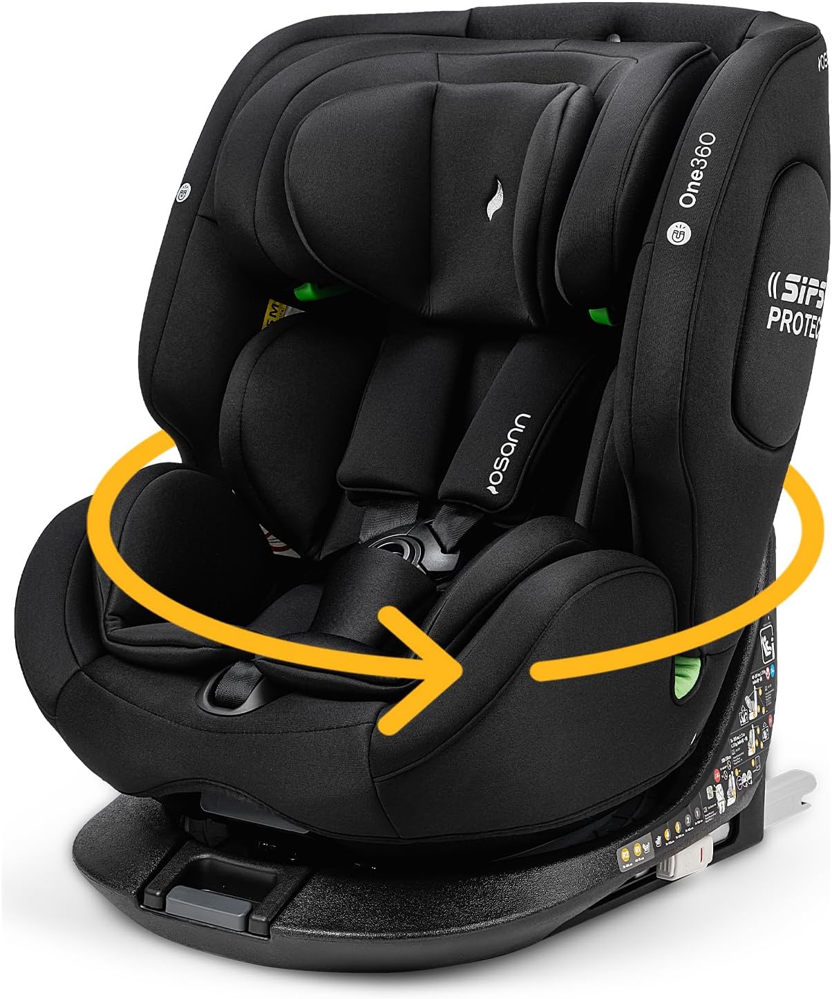 Seggiolini auto R129, rivolto all'indietro, in avanti, bambini One360 Isofix rotante a 360° - 40-150 cm - Da 0 a 12 anni - Gruppo 1, 3 - Nero, Osann