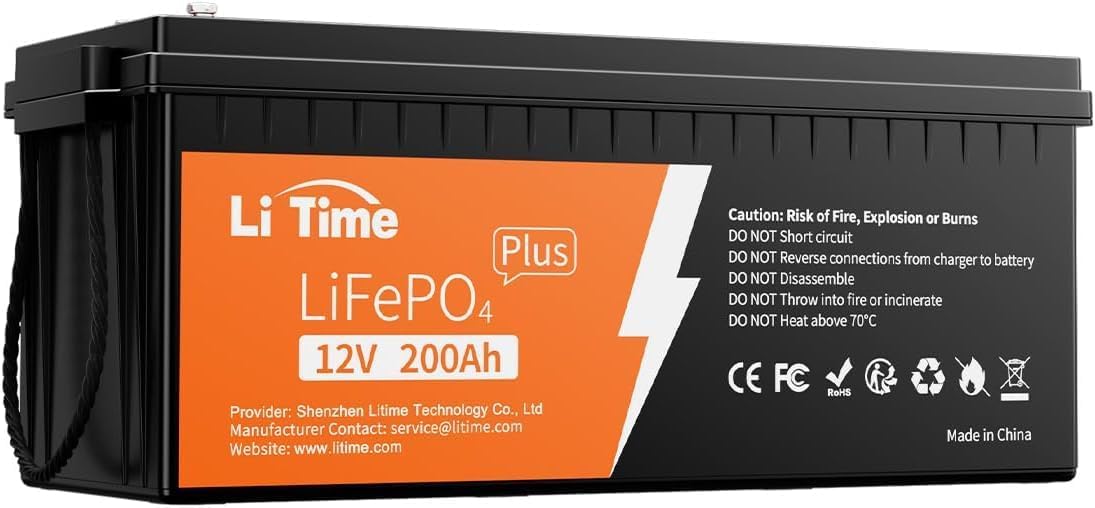 Batterie a ciclo profondo 200A, Barca, Sistemi Fuori Rete, Batteria Litio 12 V 200 Ah PLUS con BMS, 10 Anni Di Durata, per Caravan, Litime