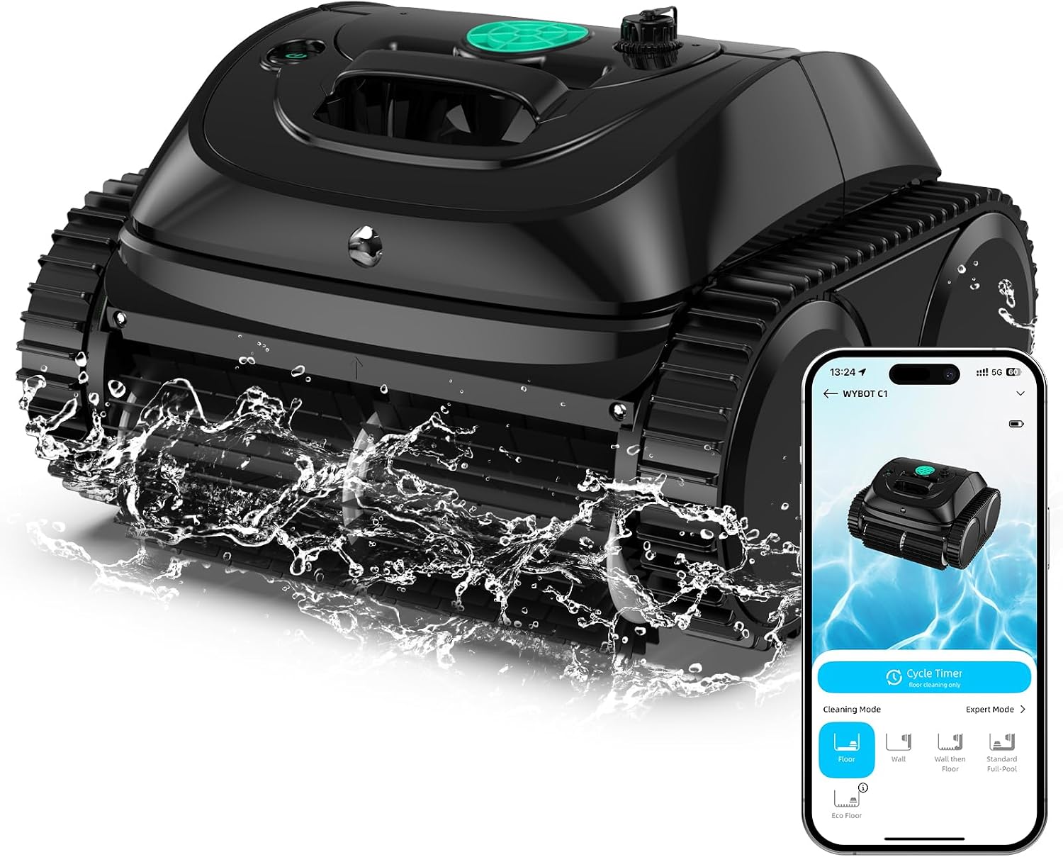 Pulitori automatici, Pulizia Fondo, Pareti, Linea dell'Acqua, Fino a 150m2, Robot Piscina con Triplo Motore Migliorato Funziona per 150 Mins, WYBOT