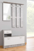 Set arredo ingresso, Mobile da Ingresso con Specchio e scarpiera, Entratina con cassetto, 100 x 25 x 180 cm, Legno, Bianco e Cemento, Dmora