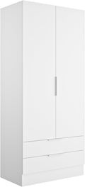 Armadio, Colore Bianco, per Camera da letto, della Linea ESPRESSO con 2 Ante e 2 Cassetti, (LxAxP) 81,9x184,4x46,3 cm, Contenitore, Composad