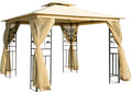 Gazebo, Telaio in Acciaio e Doppio Tettuccio, Beige, Outsunny