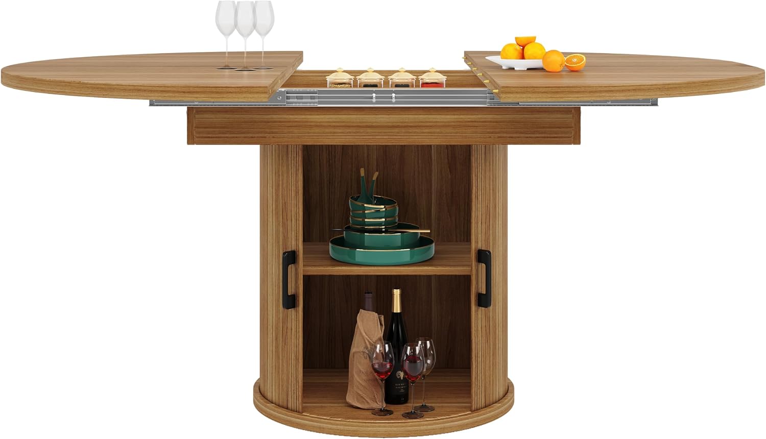 Tavoli da sala da pranzo, tavolo da cucina per 4-6 persone, tavolo rotondo salvaspazio con piano estraibile per soggiorno, MUZHIXIANG