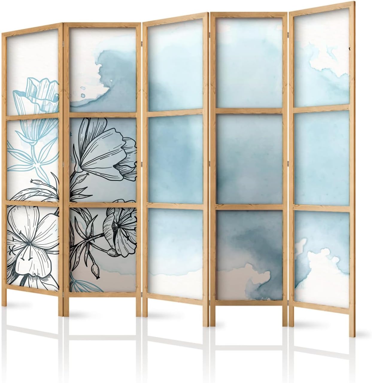 Paraventi, unilaterale, in stile orientale, 5 pezzi, Paravento divisorio in legno 225x172 cm, framed concept